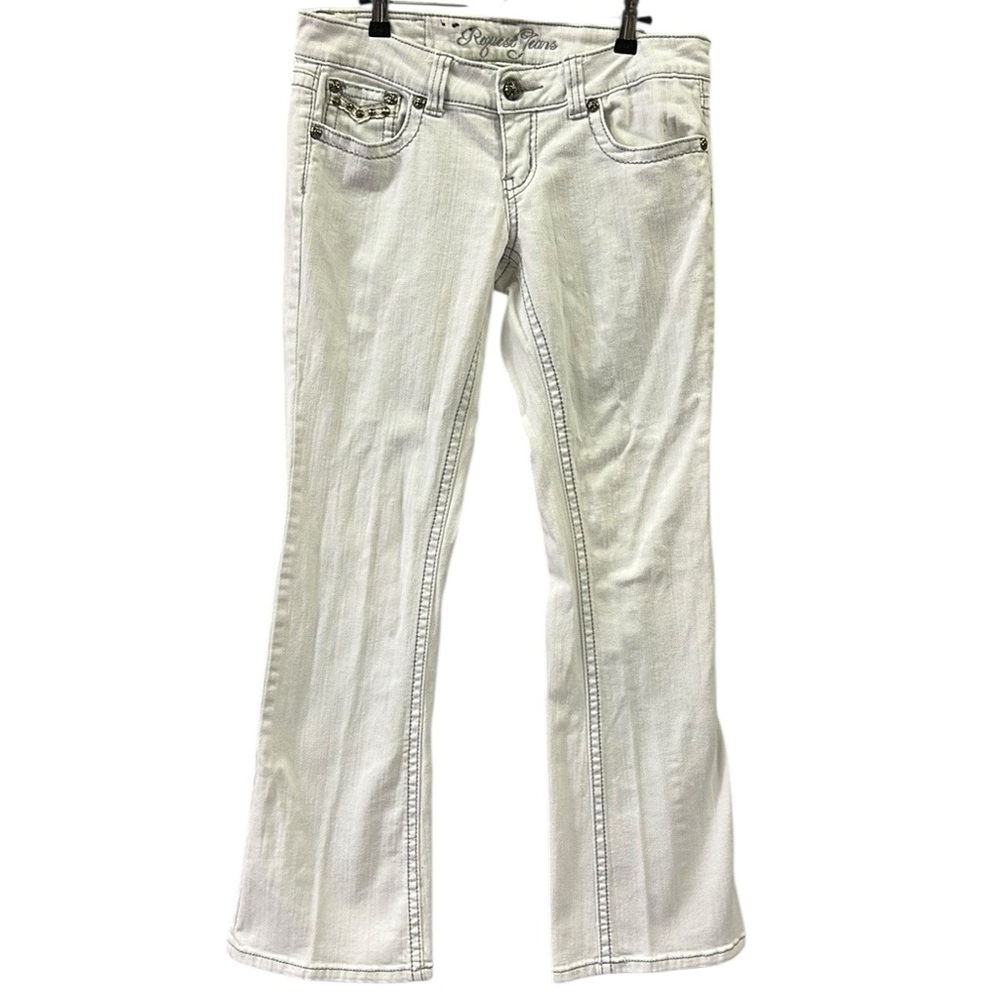 Y2K Request White Stretch Denim Embellished Button Flap Pocket Jeans Juniors 9